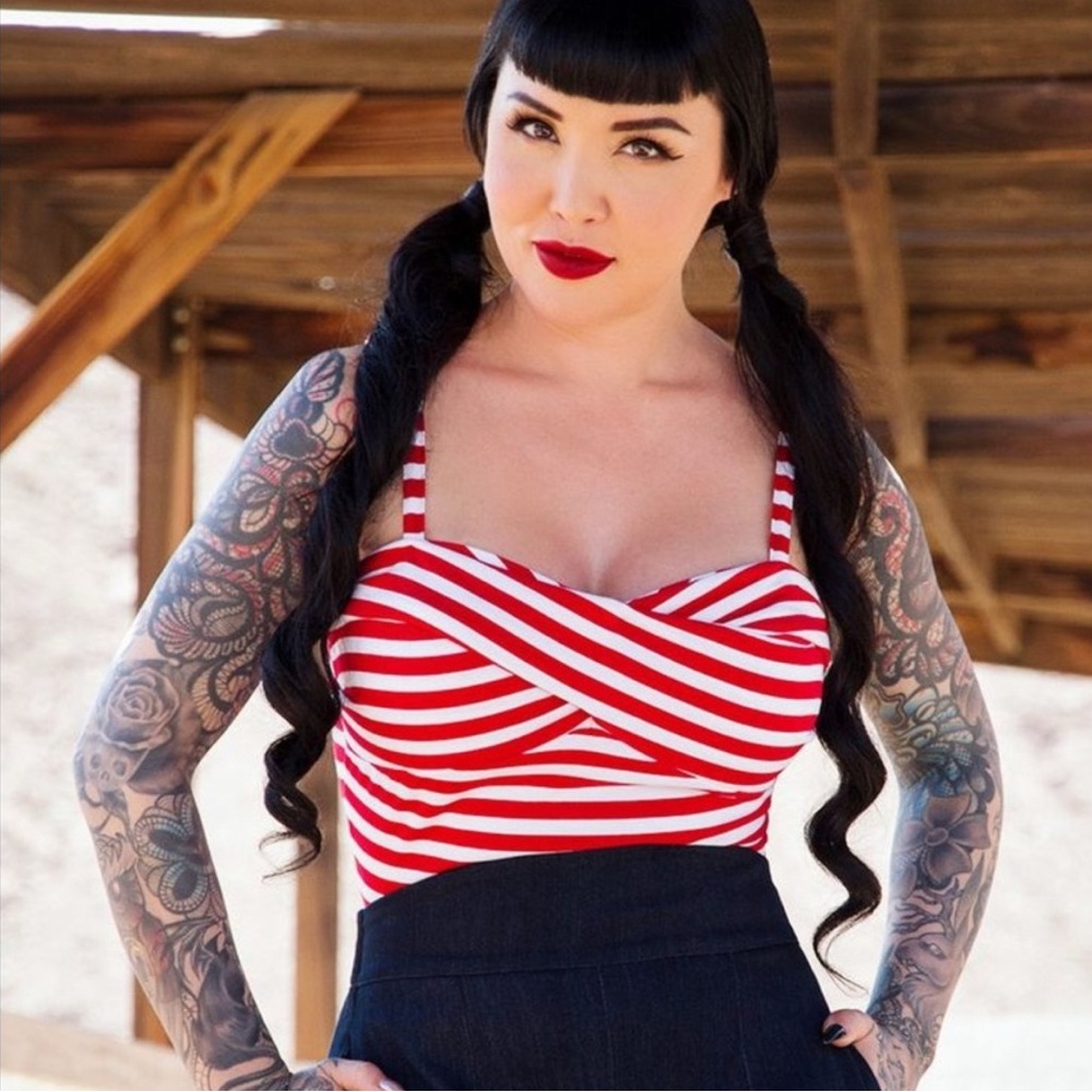 Pinup Couture Red and White Striped Dixie Fried glamour top